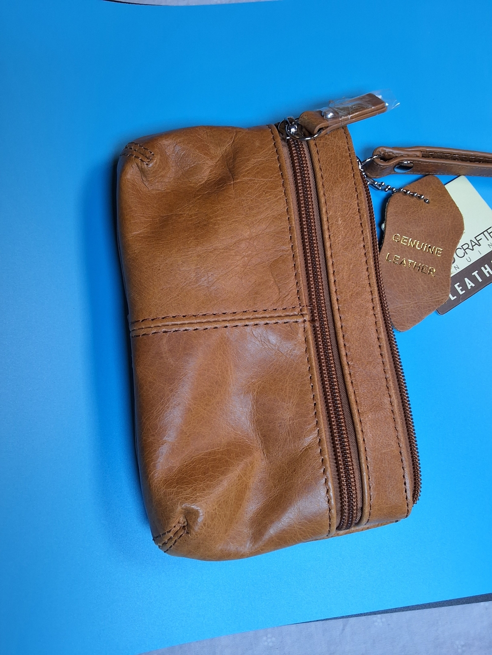 Genuine Leather unisex Wristlet Pouch - Tan